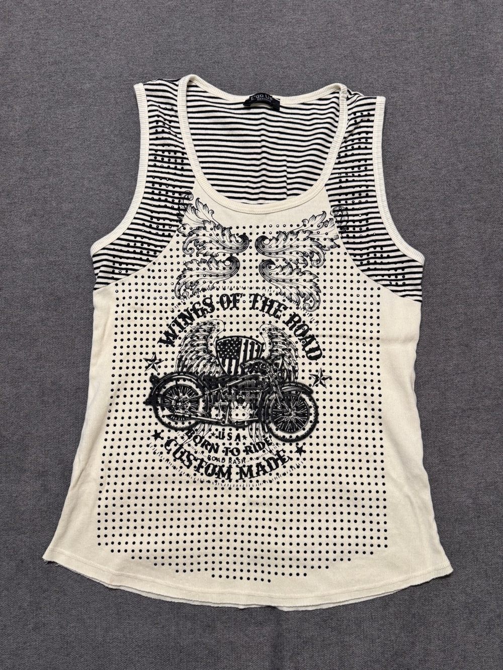 Graphic Motorcycle Tank Top - Black & Cream